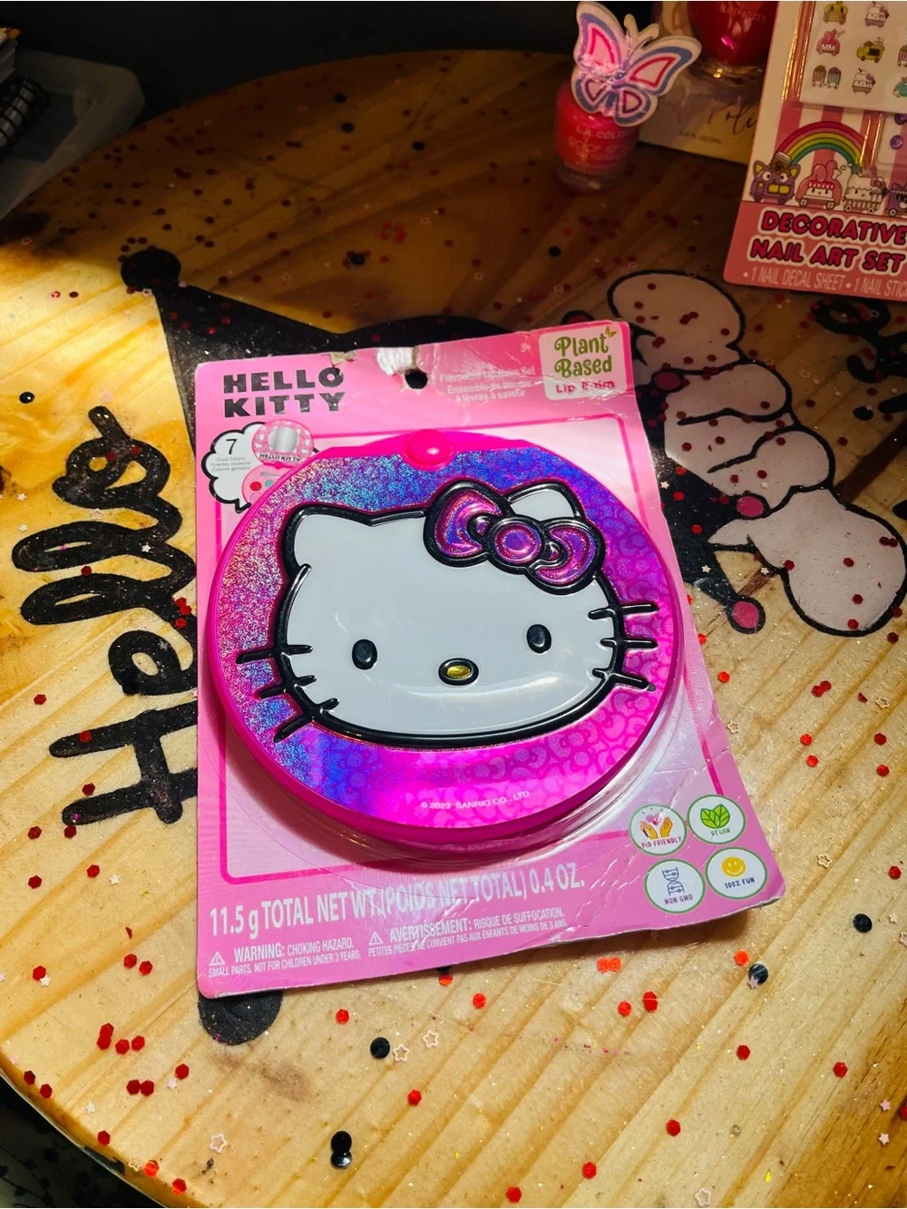 NWT Hello Kitty Lip Palette Nail Art Hair Clips & storage bundle